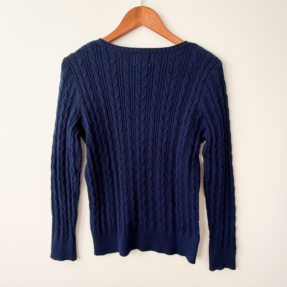 St. Johns Bay Cable Knit Sweater Large Navy Tennis Prep Old Money Academia - Picture 12 of 12
